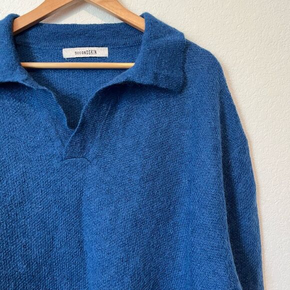 Second Skin Blue Italian Mohair Wool Comfort Polo Knit Sweater Men's Size Small - Picture 3 of 6